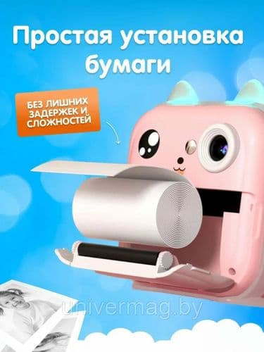 Фотоаппарат моментальной печати детский Котик светящиеся ушки 3