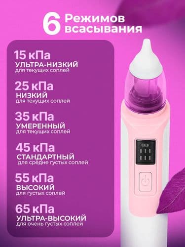 Носовой аспиратор для детей с тихой работой (электрический) розовый/зеленый/голубой/желтый 5
