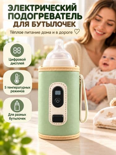 Подогреватель для бутылочек с дисплеем, портативный от USB, розовый/зеленый