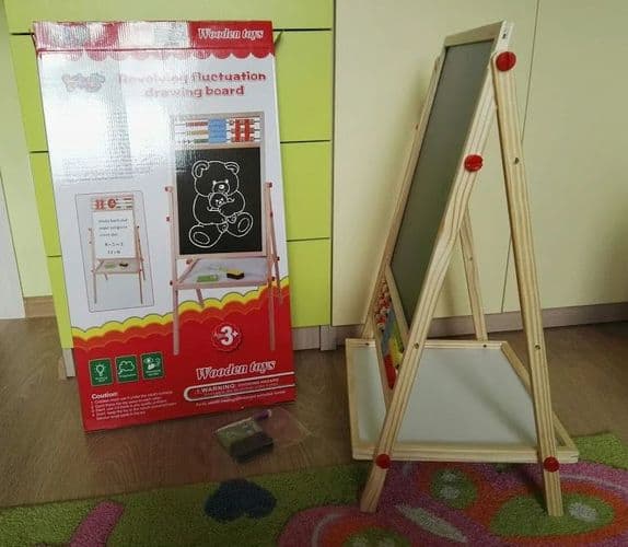 Детский деревянный мольберт двухсторонний с часами,счётами , регулируемая высота до 100 см 4