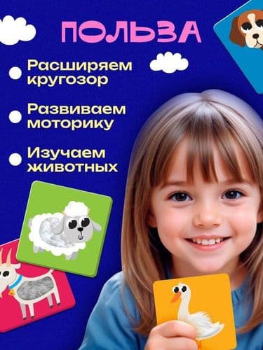 Развивающий набор тактильные карточки Уценка (примята картонная упаковка, см фото) Домашние животны 4