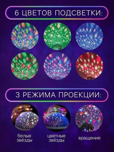 Проектор - ночник УЦЕНКА (дефект упаковки) Звёздное небо, фиолетовый, ночник, лампа, светильник 5
