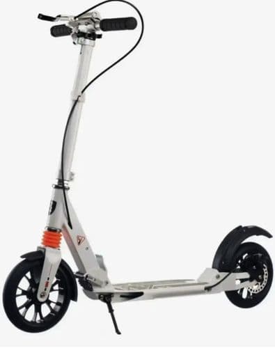 Самокат двухколесный Urban Scooter 116D с дисковым тормозом и 2 амортизаторами черный и белый цвет 2