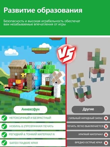 Магнитный конструктор Майнкрафт, 100 шт в коробке, подарок для мальчика 3