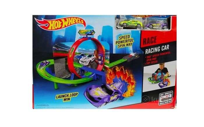 Трек Хот вилс Hot wheels с трамплином автозапуском и 2 машинки, игрушки автотрек гоночный Хотвилс