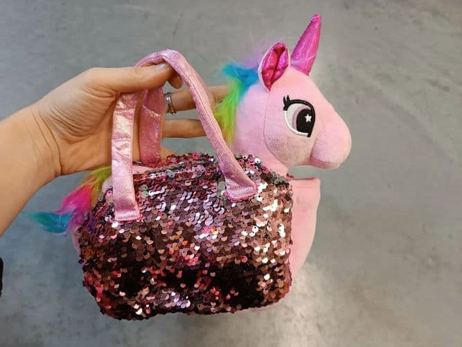 Мягкая игрушка Единорожка в сумке с пайетками 3