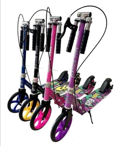 Самокат двухколесный SCOOTER, ручной тормоз, городской, подростковый складной БОЛЬШИЕ колеса 220 мм