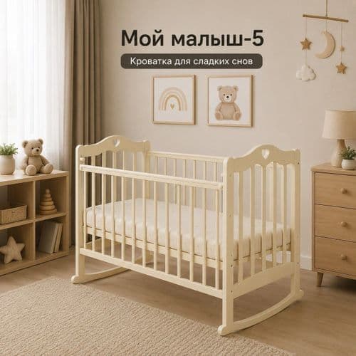 Кроватка Мой малыш-5 (колесо-качалка, автостенка, накладка ПВХ) 2