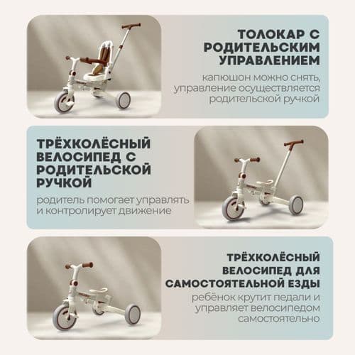 NEW Детский трехколесный велосипед беговел 9 в 1 BubaGO BG 211 Malanka Бежевый 3