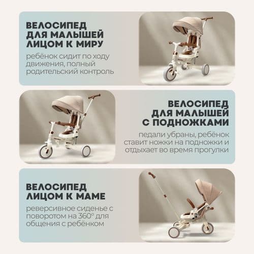 NEW Детский трехколесный велосипед беговел 9 в 1 BubaGO BG 211 Malanka Бежевый 2