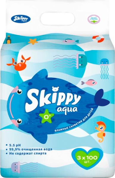 Влажные салфетки детские Skippy Aqua