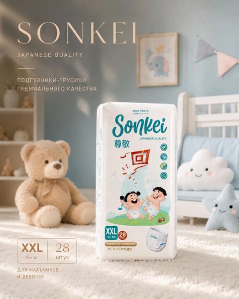 Подгузники-трусики детские SONKEI Premium XXL 15+кг 2