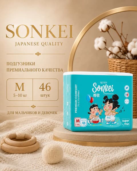 Подгузники-трусики детские SONKEI Super Thin М 5-10кг 2