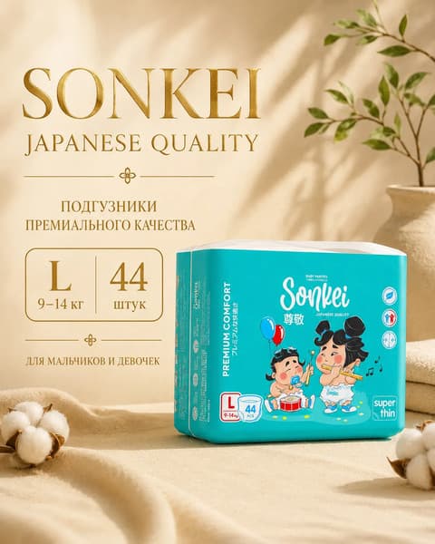 Подгузники-трусики детские SONKEI Super Thin L 9-14кг 2