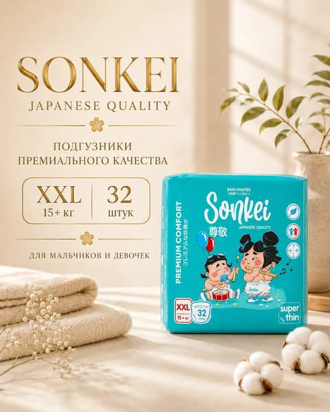 Подгузники-трусики детские SONKEI Super Thin XXL 15+кг 2