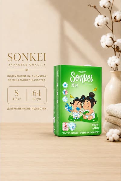 Подгузники детские SONKEI Super Thin S 4-8кг 2