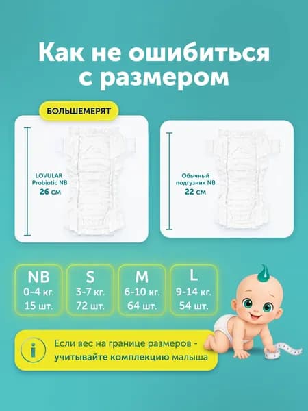 Подгузники детские Lovular Probiotic NB 0-4кг 4
