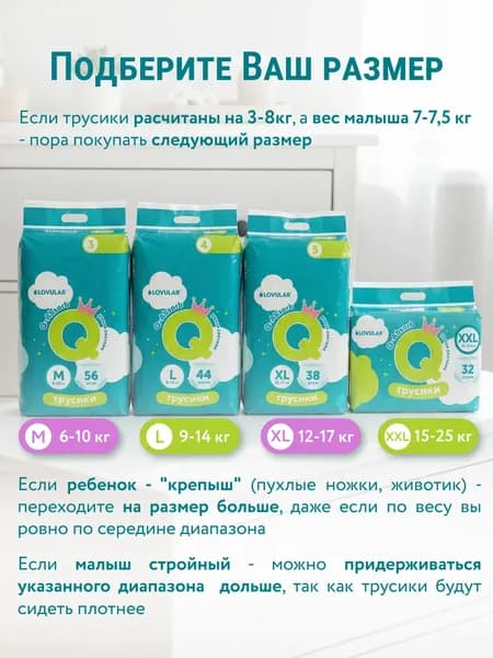 Подгузники-трусики детские Lovular Q M 6-10 кг 8