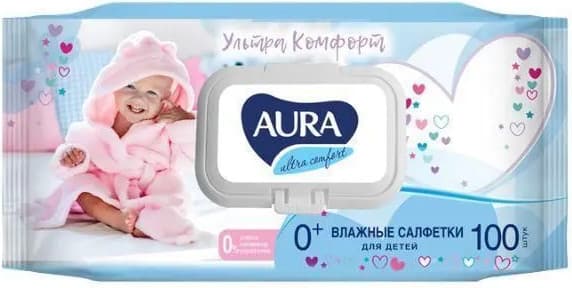 Влажные салфетки детские Aura Ultra Comfort с экстрактом алоэ и витамином Е