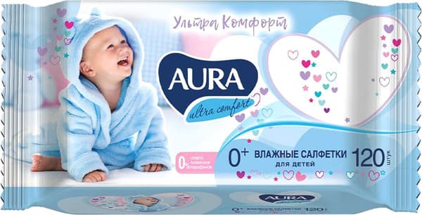 Влажные салфетки детские Aura Ultra Comfort с экстрактом алоэ и витамином Е