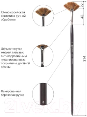 Кисть для рисования Brauberg Art Classic Синтетика мягкая 8 / 200641 3