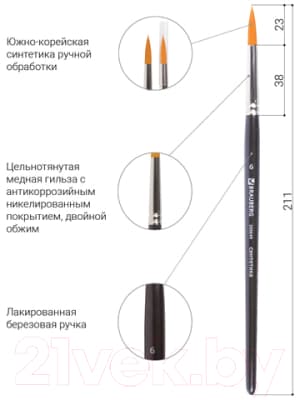 Кисть для рисования Brauberg Art Classic Синтетика жесткая 6 / 200649 3