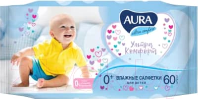 Влажные салфетки детские Aura Ultra Comfort с экстрактом алоэ и витамином Е 0+