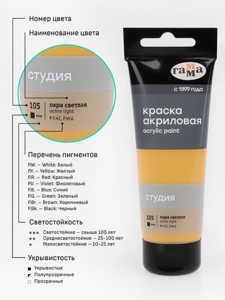 Акриловая краска ГАММА Студия 105 / 280220105 6
