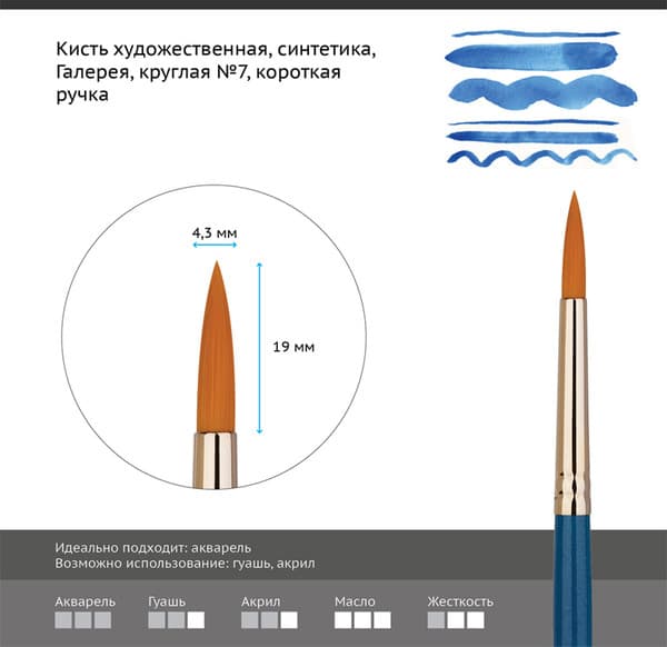 Кисть для рисования ГАММА Галерея. Синтетика №7 / 302007 2