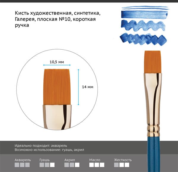 Кисть для рисования ГАММА Галерея. Синтетика №10 / 301010 2