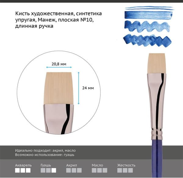 Кисть для рисования ГАММА Манеж. Синтетика №10 / 501010 2