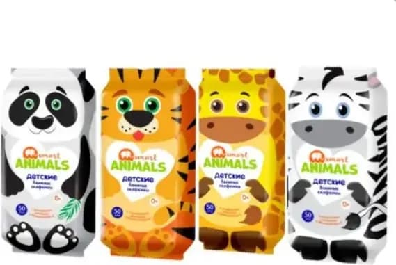 Влажные салфетки детские Smart Animals детские с экстрактом ромашки и витамином Е