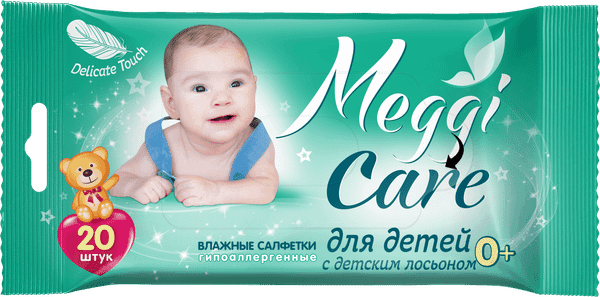 Влажные салфетки детские Meggi Care с лосьоном 0+