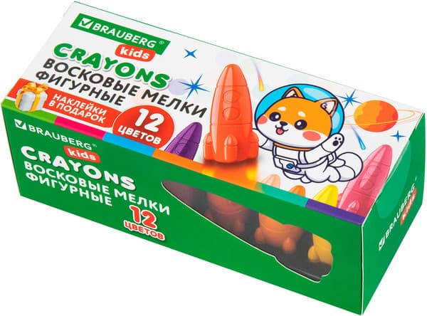 Восковые мелки Brauberg Kids. Ракета. С наклейками / 273082